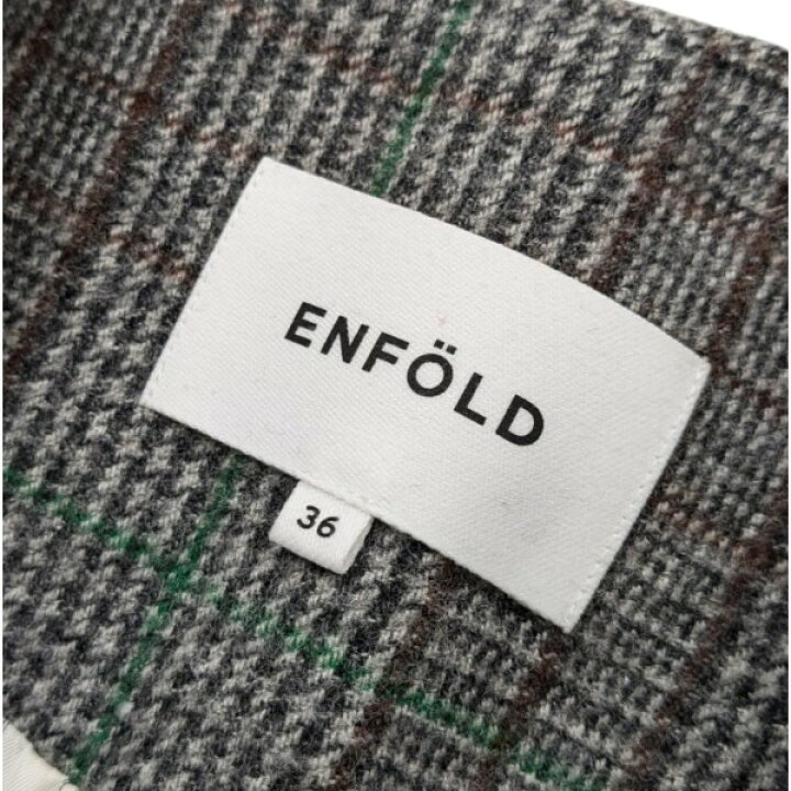 楽天市場】【中古】ENFOLDグレンチェックノーカラーコート グレー 