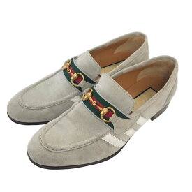 【中古】GUCCI×adidasスウェードホースビットローファー 702283 ライトグレー サイズ：7 1/2【価格見直し】