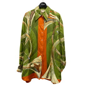 【中古】HERMES総柄シャツ グリーン×オレンジ サイズ：40【価格見直し】