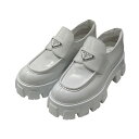 【中古】PRADA　モノリスブラッシュド レザーローファー 649 ホワイト サイズ：40(27.0cm相当） 【090625】（プラダ）