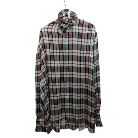 【中古】BALENCIAGA　フリルカラーシルクチェックシャツ 659101 ホワイト×ブラック×レッド サイズ：34 【140625】（バレンシアガ）