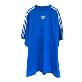 【中古】BALENCIAGA×adidas　ロゴプリントスリーラインTシャツ 739101 ブルー サイズ：3 【220625】（バレンシアガ×アディダス）