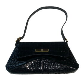 【中古】BALENCIAGA　XXSmall Flap Cross Body Bag 型押し ショルダーバッグ ブラック 【260625】（バレンシアガ）