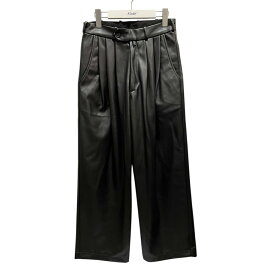 【中古】MONITALYビーガンレザートリプルタック ワイドパンツ M32823-1 ブラック サイズ：28【価格見直し】