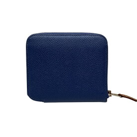 【中古】HERMESアザップコンパクト シルクイン ラウンド ファスナー財布 ブルー