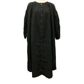 【中古】nest Robe　UpcycleLino 近江晒しメニーギャザードレス 長袖ワンピース 01241 1475 ブラック サイズ：F 【050725】（ネストローブ）