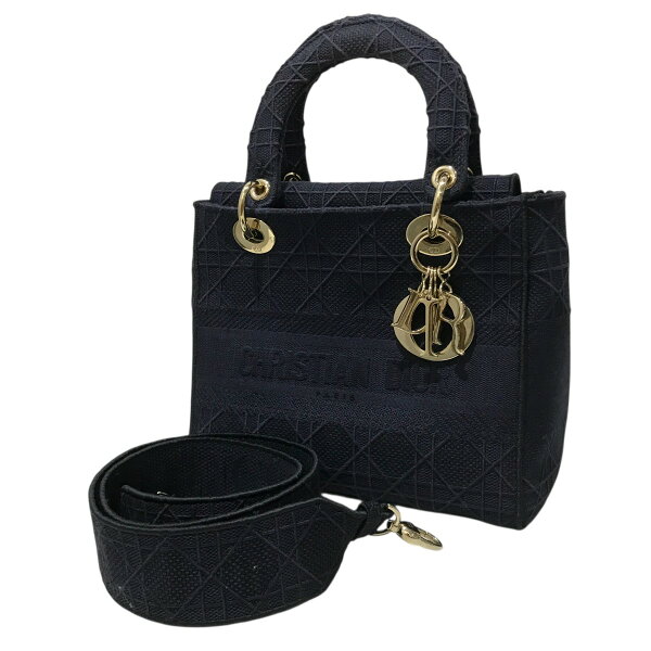 【中古】 Christian Dior 【LADY Dior D-ライト】 2WAYハンドバッグ ネイビー 【価格見直し】