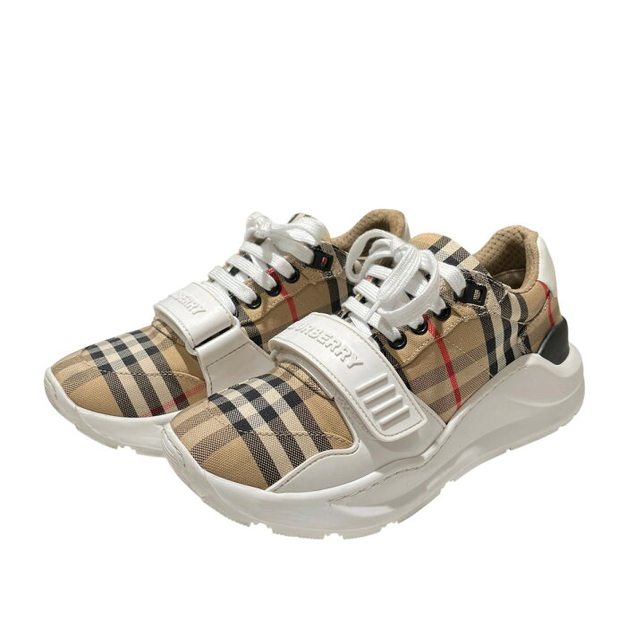 楽天市場】【中古】BURBERRYチェック柄 ベルクロスニーカー ベージュ 