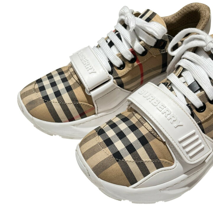 楽天市場】【中古】BURBERRYチェック柄 ベルクロスニーカー ベージュ 