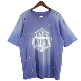 【中古】ALCHEMIST　24SS Hugh TEE ダメージ ペイント ヴィンテージ 加工 Tシャツ Corsican Blue ブルー調 サイズ：M 【230825】（アルケミスト）