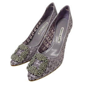 【中古】Manolo Blahnik　ハンギシ レースパンプス ラベンダー サイズ：38 【160925】（マノロブラニク）
