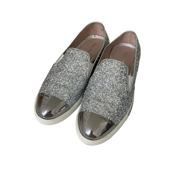 楽天市場】【中古】MIU MIUグリッターラメ スリッポン 5S9562F 