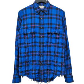 【中古】Saint Laurent Paris　2016SS 419384 Y840L エディ期チェック柄カットオフシャツ ブルー サイズ：XS 【031125】（サンローランパリ）