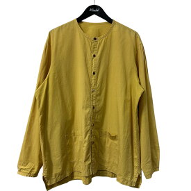【中古】The crooked Tailorコットンシルク ノーカラーシャツ イエロー サイズ：50【価格見直し】