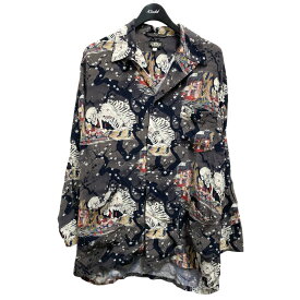 【中古】BLACK SIGN　Kuniyoshi Utagawa Three Quarter Sleeve Night Hawaiian Shirt 総柄シャツ グレー サイズ：42 【011225】（ブラックサイン）