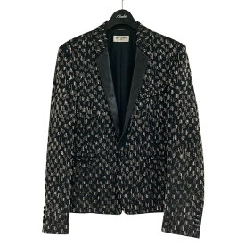 【中古】Saint Laurent Parisレザーラペル ビジュー テーラードジャケット 504626 ブラック×シルバー サイズ：46【価格見直し】