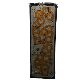 【中古】HERMES　レクタングルアンプリムール・フルー ストール グレー×オレンジ 【251225】（エルメス）