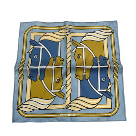【中古】HERMES　カレナノ カドリージュ ブルーシエル 馬柄 ハンカチ ライトブルー 【040126】（エルメス）