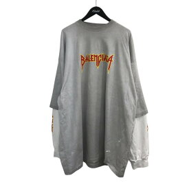 【中古】BALENCIAGA　メタルロゴレイヤードTシャツ 698089 グレー×ホワイト サイズ：5 【140126】（バレンシアガ）
