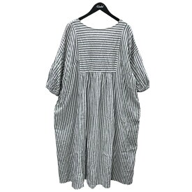 【中古】nest Robe　24SS ストライプ柄コットンリネンワンピース UpcycleLino ストライプヨーク2wayワンピース 01242-1533 ホワイト・グレー サイズ：フリーサイズ 【150226】（ネストローブ）