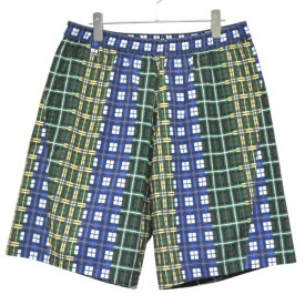 【中古】WHITE MOUNTAINEERING　2021SS　RANDOM CHECK PRINTED EASY SHORT PANTS　ランダムチェックプリンテッドイージーショートパンツ　WM2171416 グリーン×ブルー サイズ：2 【180326】（ホワイトマウンテニアリング）