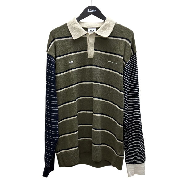 【中古】 adidas×Song for the Mute　 ADI007 LS TEE   OLISTR ALUMIN ボーダーポロシャツ グリーン サイズ：M 【170726】（アディダス×ソングフォーザミュート）