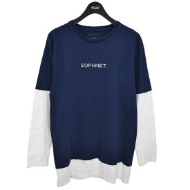 【中古】SOPHNET．　LONG SLEEVE FAKE LAYERED TEE フェイクレイヤードロングスリーブ Tシャツ ネイビー×ホワイト サイズ：M 【080322】（ソフネット）