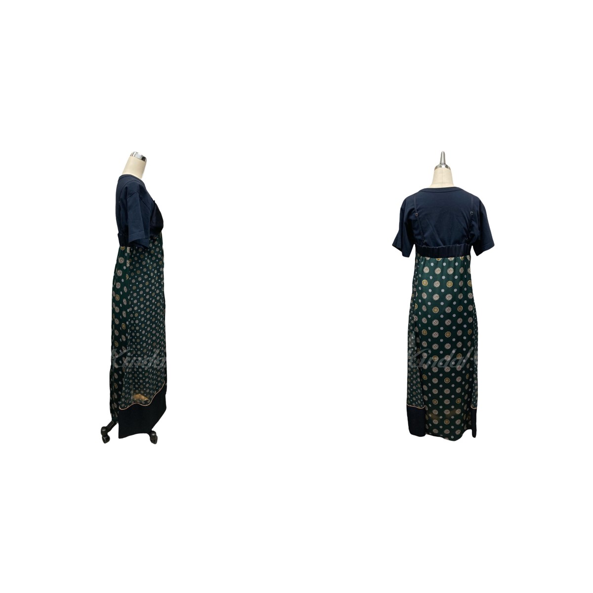 【中古】sacai　21SS 「Komon Print Dress」小紋柄キャミソールTシャツ付きワンピース グリーン×ネイビー サイズ：2  【030422】（サカイ） | ブランド古着のカインドオル