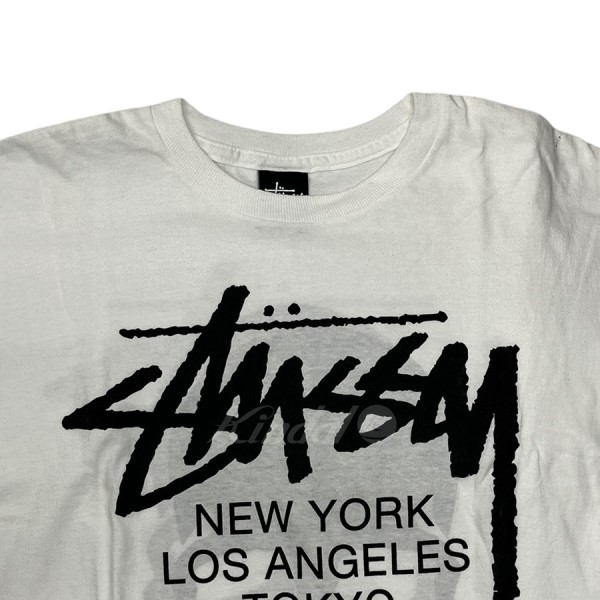 【中古】Stussy×Mastermind JAPAN　ワールドツアー 透かしスカル ロゴ Tシャツ ホワイト サイズ：M  【190422】（ステューシー×マスターマインドジャパン） | ブランド古着のカインドオル