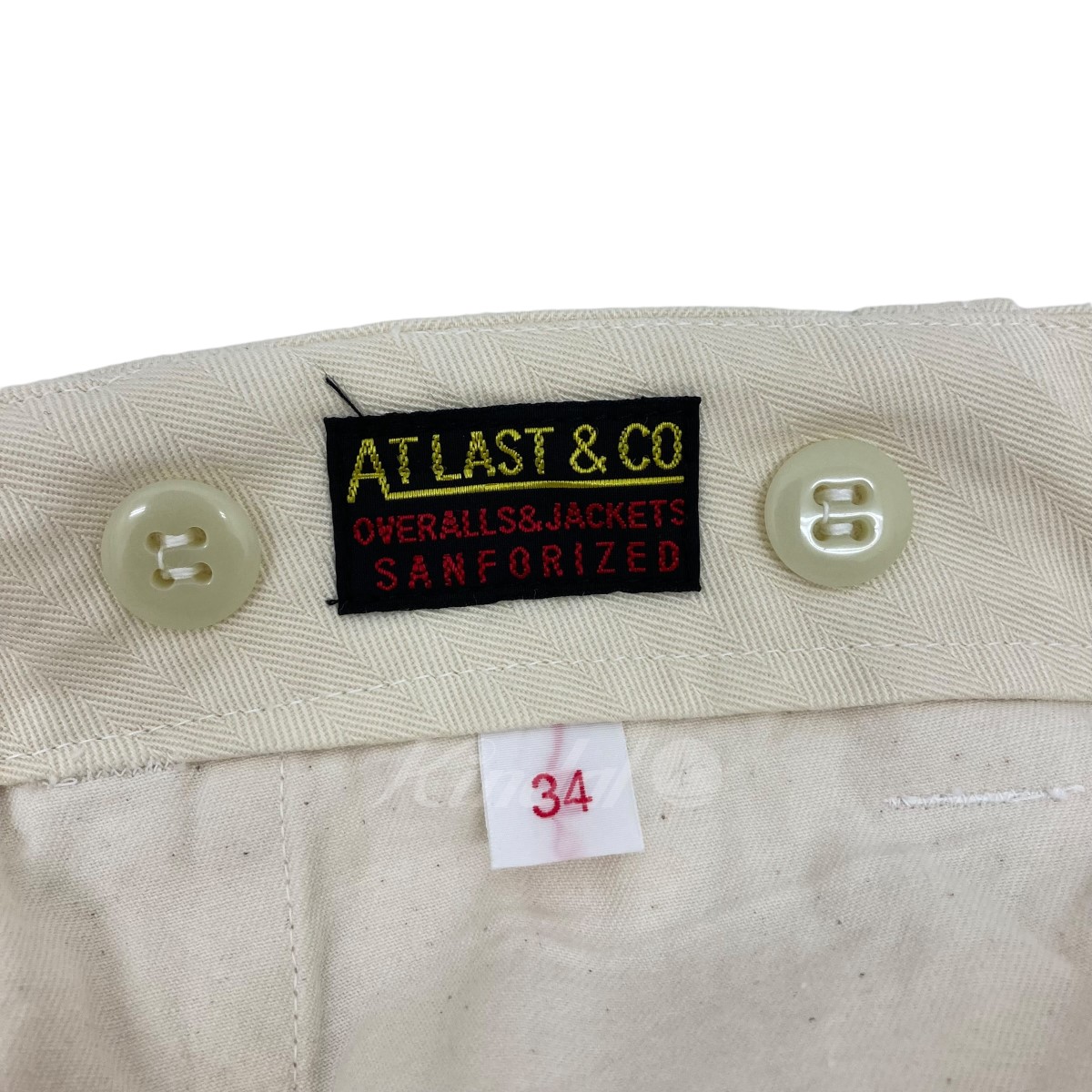 カード ATLAST ＆ CO　WORK TROUSERS アイボリー サイズ：34 （アットラスト）：ブランド古着のカインドオル のカインド