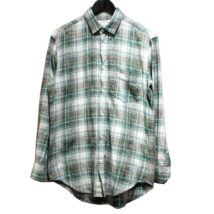 楽天市場】【中古】SAINT LAURENT PARIS 16SS チェックシャツ グリーン 