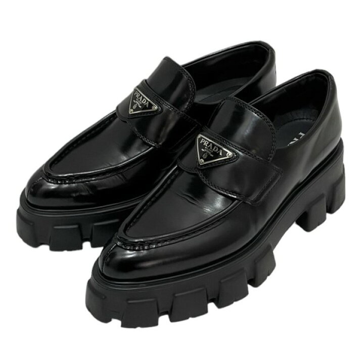 楽天市場】【中古】PRADA モノリスレザーポインテッドトゥローファー 