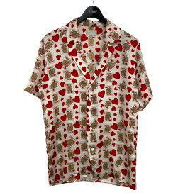 【中古】BED J．W． FORD「queen summer shirt」 総柄オープンカラーシャツ ホワイト×レッド サイズ：1【価格見直し】