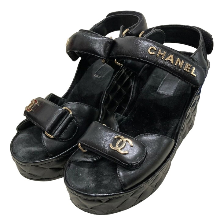 楽天市場】【中古】CHANEL ココマークサンダル ブラック サイズ：37 
