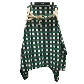 【中古】PLAN Cチェック柄アシンメトリーロングスカート checked asymmetric skirt グリーン・ブラック・ホワイト サイズ：36【価格見直し】