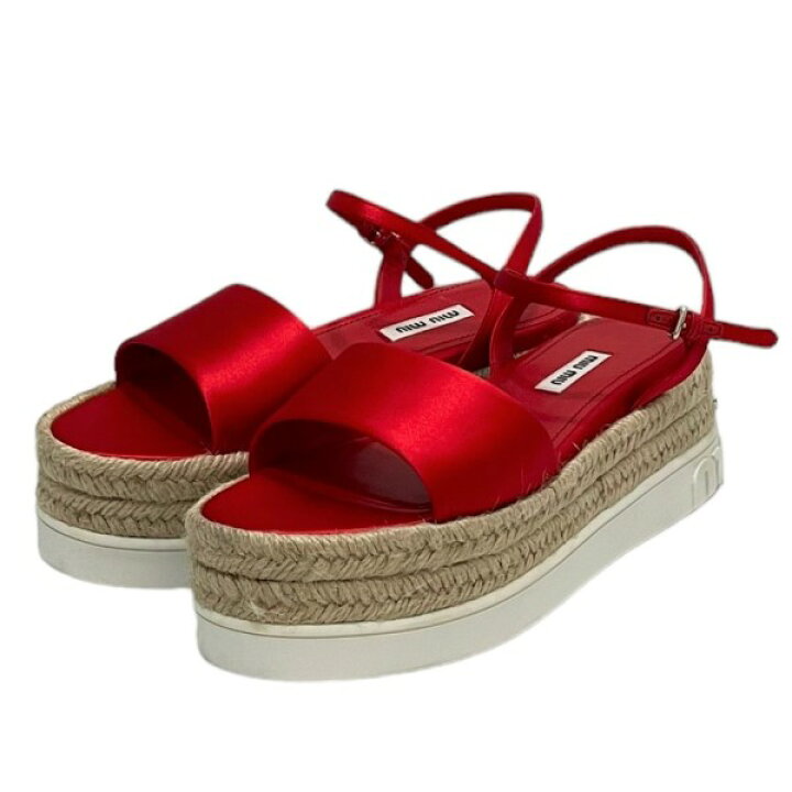 楽天市場】【中古】miu miuサテンサンダル レッド サイズ：36 1／2  