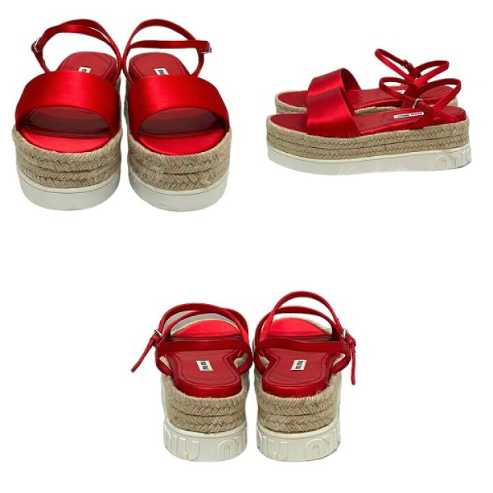 楽天市場】【中古】miu miuサテンサンダル レッド サイズ：36 1／2  
