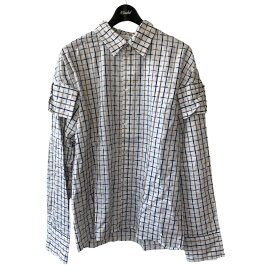 【中古】DELADASHIRT WITH DOUBLE CUFFS AND JERSEY SLEEVES ホワイト×ネイビー×ブラウン サイズ：M【価格見直し】