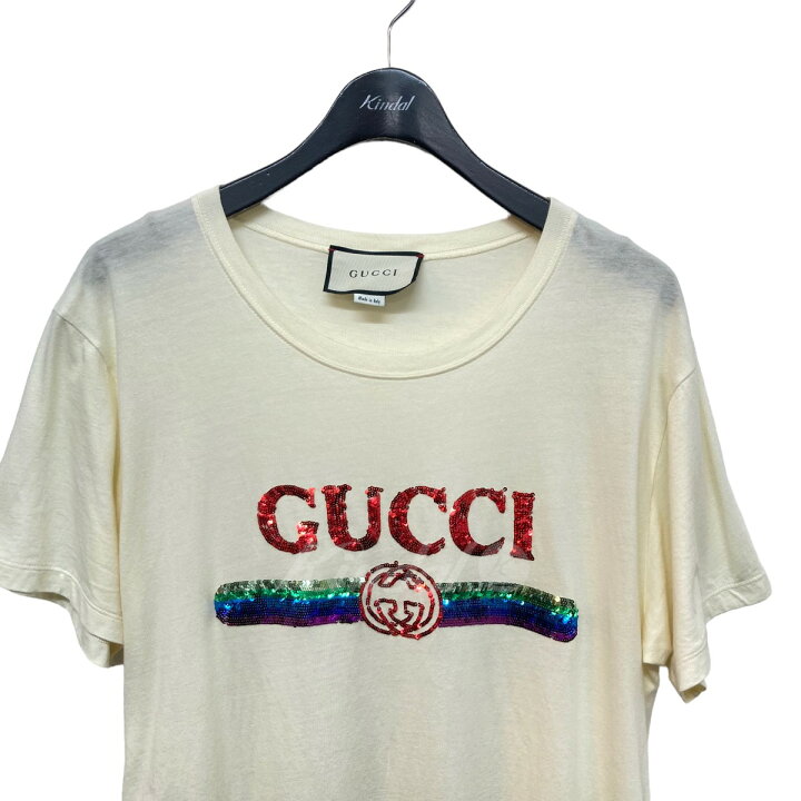 楽天市場】【中古】GUCCI スパンコール ロゴ Tシャツ アイボリー 