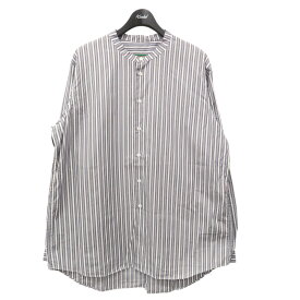 【中古】CASEY CASEYTROPIC SHIRT STRIPE バンドカラーシャツHC166 ホワイト×ブラウン サイズ：M【価格見直し】