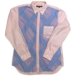 【中古】COMME des GARCONS HOMME2020SS　バイアスデザイン　クレイジーパッチワークシャツ ピンク サイズ：L【価格見直し】