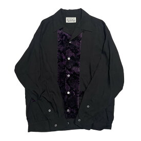 【中古】WACKO MARIA2021AW TWO-TONE 50’s SHIRT オープンカラーシャツ ブラック×パープル サイズ：L