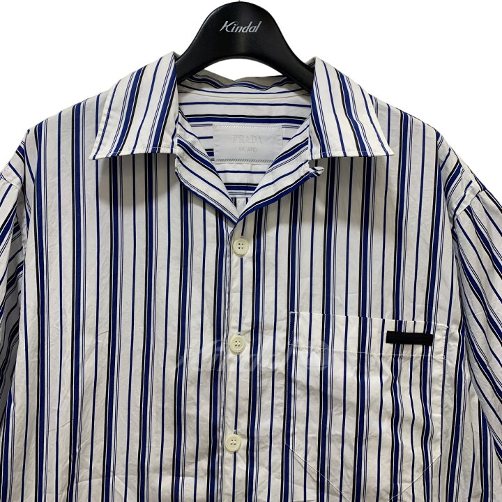 楽天市場】【中古】PRADA 半袖ストライプシャツ ホワイト×ブルー 