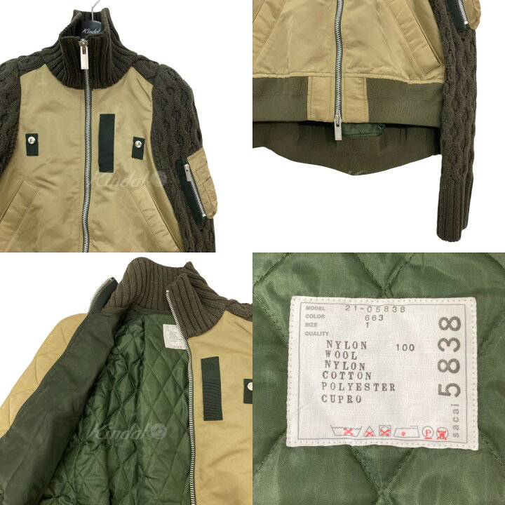 楽天市場】【中古】sacai ニット ドッキング MA-1ジャケット カーキ 