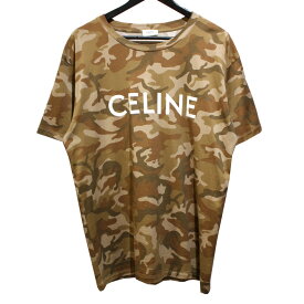 【中古】CELINE22SS ロゴプリントカモフラTシャツ フロントロゴ半袖Tシャツ カーキ サイズ：M【価格見直し】