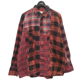 【中古】MIYAGIHIDETAKAパッチワークフランネルシャツ Patchwork Flannel shirt レッド・ブラック他 サイズ：FREE【価格見直し】