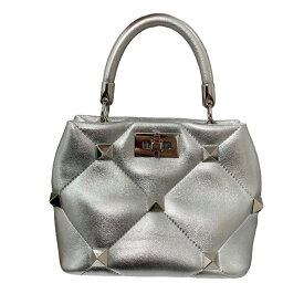 【中古】VALENTINO　Roman Studs Metallic Nappa Leather S Handle Bag シルバー 【280823】（ヴァレンチノ）