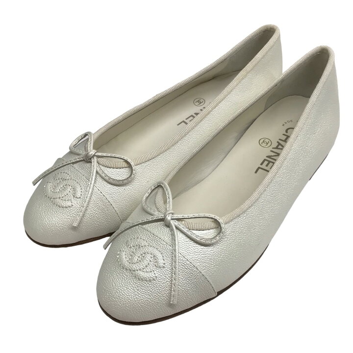楽天市場】【中古】CHANEL バレエシューズ ホワイト サイズ：37 1／2 