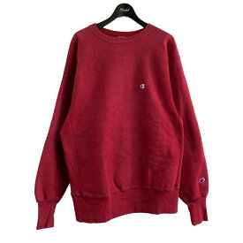 【中古】champion　90’s ｢REVERSE WEAVE｣ロゴ刺繍クルーネックスウェット レッド サイズ：L 【100923】（チャンピオン）