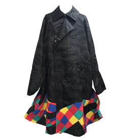 【中古】COMME des GARCONS HOMME23SS チェックパッチコート ブラック／マルチカラー サイズ：M【価格見直し】